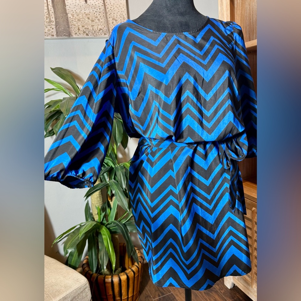 A. BYER Blue & Black Chevron Mini Dress - Size L